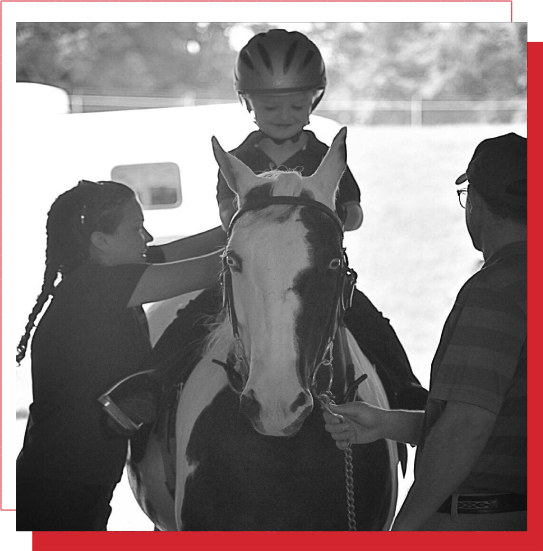 A young child riding on the back of a horse.